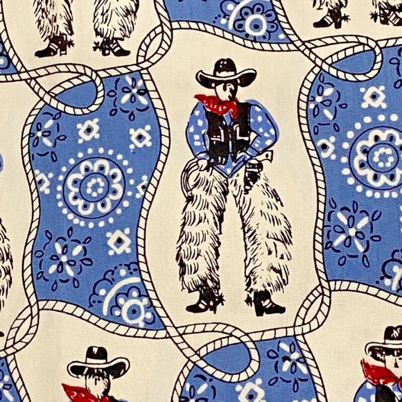 1+1 YD Cowboy Bandana Cotton Fabric Western 2004 Blank Textiles Blue White Quilt - Picture 2 of 10